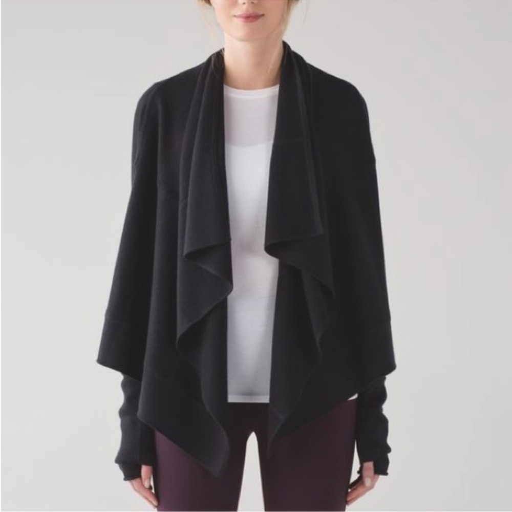 Lululemon Athletica Lululemon Zen Wrap Open Front Batwing HighLow Black Ribbed 4